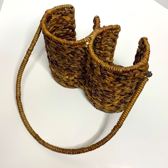 Straw Intertwined Metal Heavy Handled Large Candle Display Planter Minimalistic - Picture 1 of 9